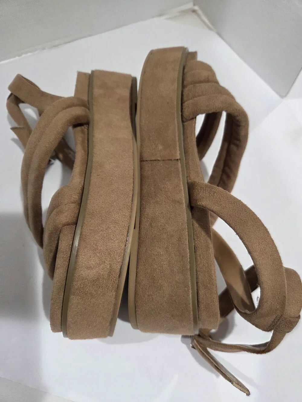 ASOS DESIGN Wide Fit Tailor padded strappy flatform sandals in beige Size 8 New.